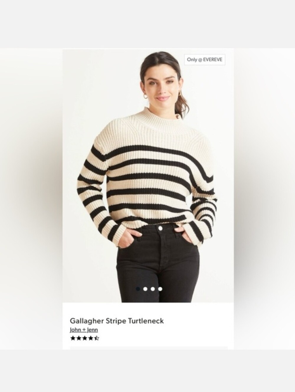 Evereve GALLENGER John + Jenn Striped Cowl Turtleneck Sweater in Cream and Black